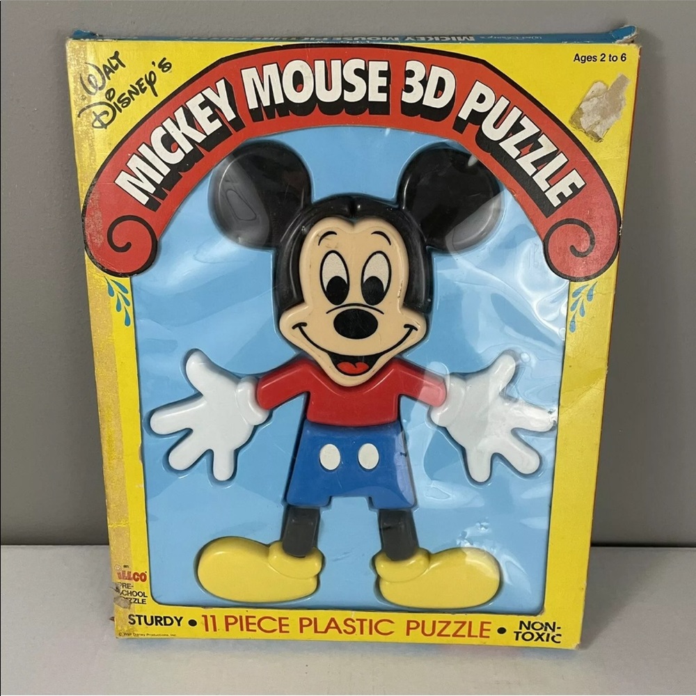 Vintage Illco Disney Mickey Mouse 3D Pre-School Puzzle 11 Pc Plastic Non Toxic